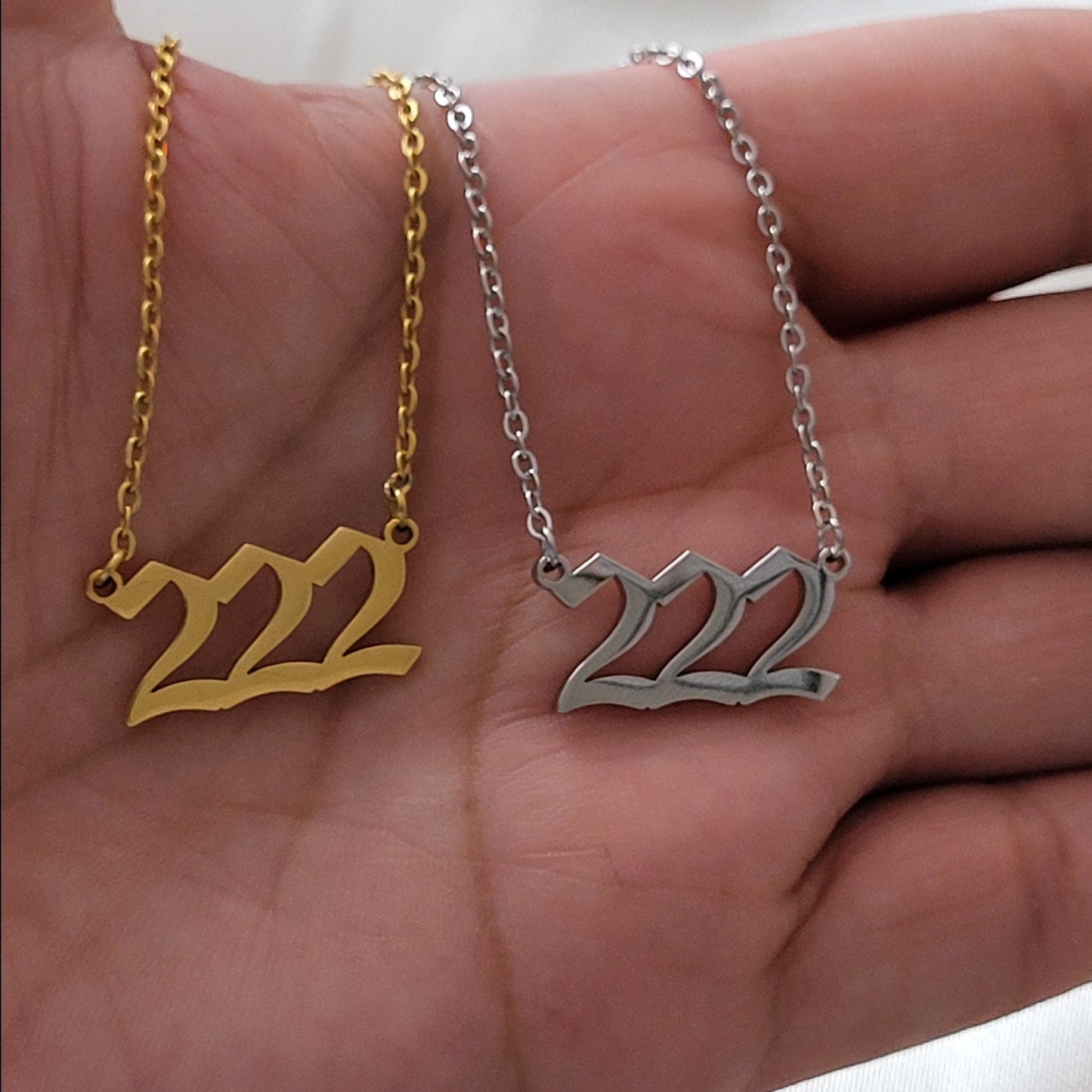 Angel Numbers (222) Fashion Necklace (Silver)
